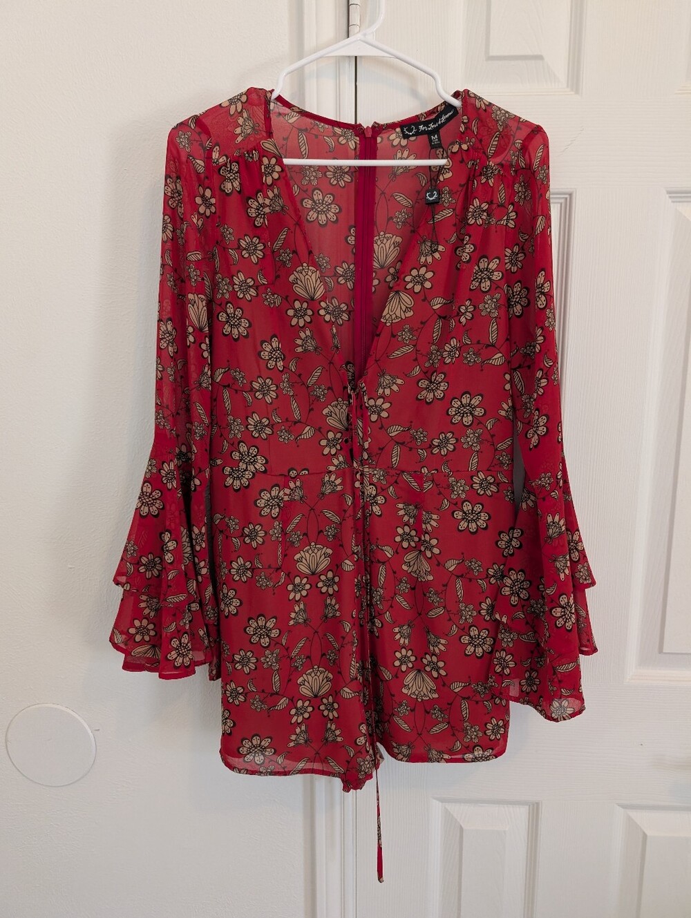 For Love And Lemons Red Floral V-Neck Peasant Blouse